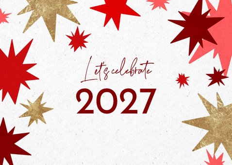 Neujahrskarte Sterne in Rot & Gold 2