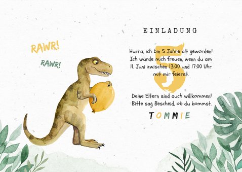 Niedliche Einladung 5. Kindergeburtstag - Dinosaurierparty  3