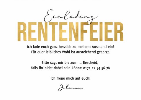 Rentenfeier Einladungskarte Ticketlook Retro 3