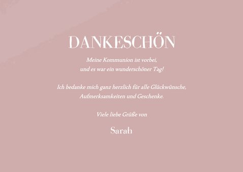 Rosa DankeskarteKommunion weiße Taube mit Fotos 3