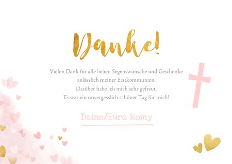 Rosa Danksagung zur Kommunion Wasserfarbe & Goldlook 3