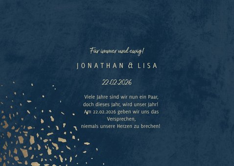 Save-the-Date-Karte mit Foto dunkelblau mit Goldschnipseln 3