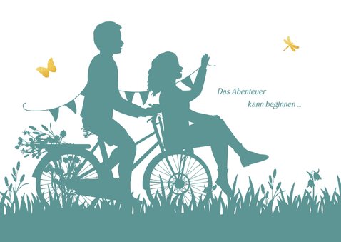 Save-the-Date Karte Paar Scherenschnitt Fahrrad 2