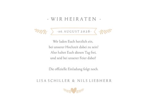 Save-the-Date-Karte zur Hochzeit mit eigenem Foto und Herzen 3