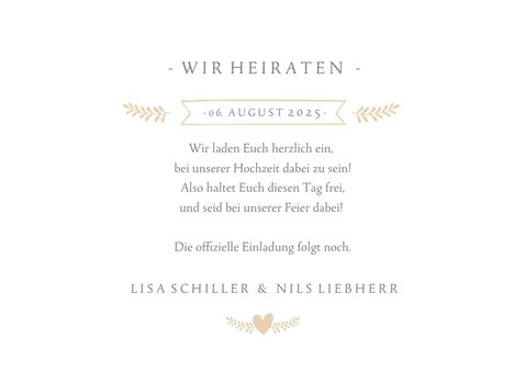 Save-the-Date-Karte zur Hochzeit mit eigenem Foto und Herzen 3