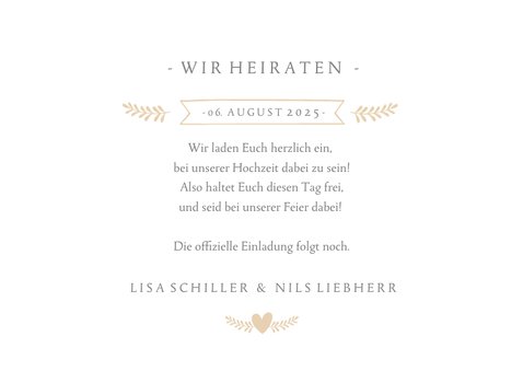 Save-the-Date-Karte zur Hochzeit mit eigenem Foto und Herzen 3