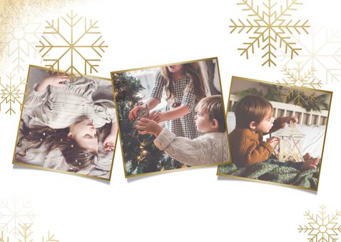 Stilvolle Weihnachtskarte goldene Schneeflocken & Fotos 2