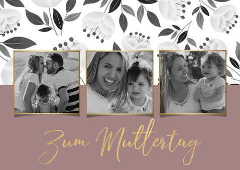 Trendy Muttertagskarte mit 3 Fotos und Blumen 2