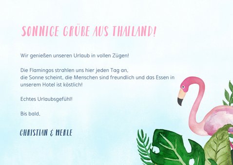 Tropische Urlaubskarte mit eigenem Foto und Flamingo 3