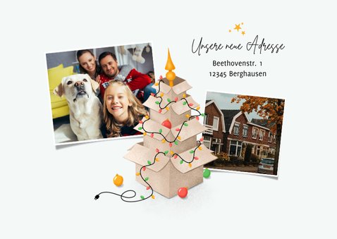 Umzugs-Weihnachtskarte Kartons mit Lichterkette 2