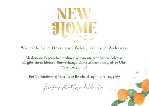 Umzugskarte Einladung Einweihung Zitrusfrüchte Fotocollage 3