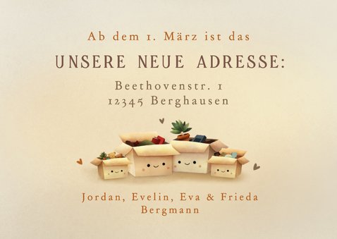 Umzugskarte Familie Kartons mit Gesicht Adressänderung  3