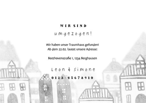 Umzugskarte mit Fotos und Häusern im Hintergrund 3
