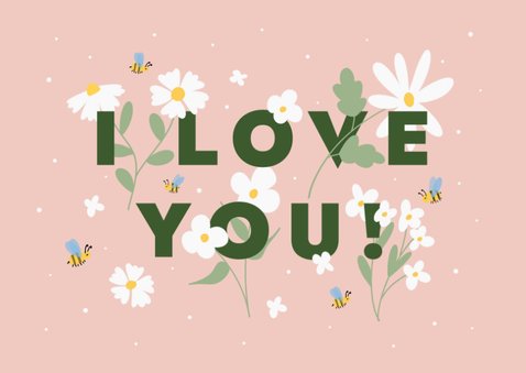 Valentinskarte 'I love you' Blumen und Bienen 2