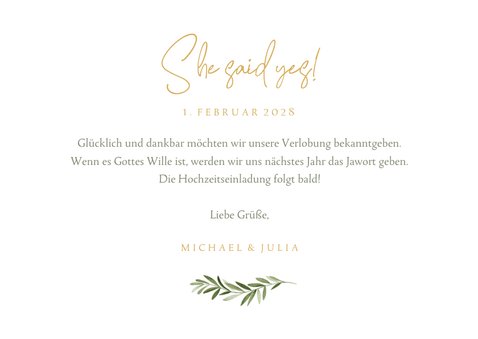 Verlobungskarte Aquarellzweige & Goldschrift 3