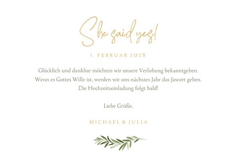 Verlobungskarte Aquarellzweige & Goldschrift 3