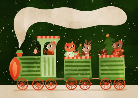 Weihnachtsgrußkarte lustiger Zug mit Tieren 2