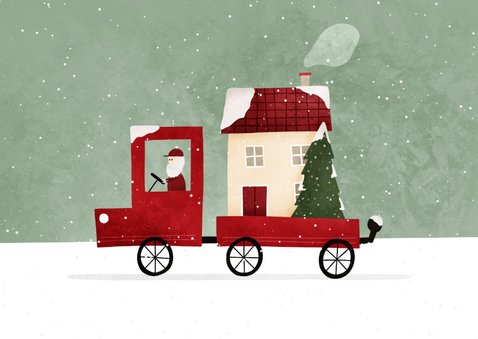 Weihnachtskarte Adressänderung Umzugswagen mit Haus 2