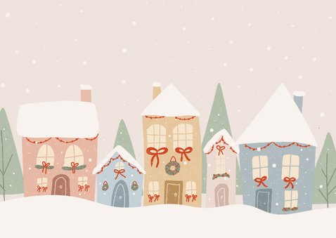 Weihnachtskarte bunte Häuserreihe im Schnee 2