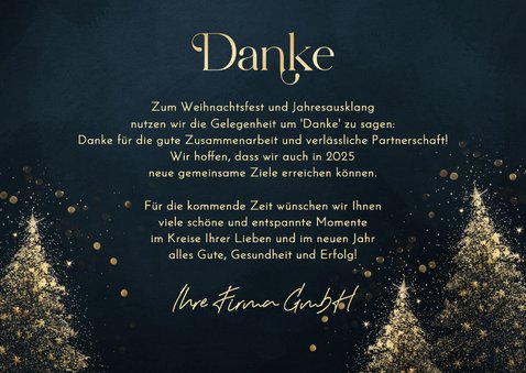 Weihnachtskarte Firma 'Danke' goldene Weihnachtsbäume 3