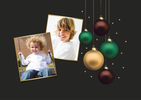Weihnachtskarte Foto & schimmernde Weihnachtskugeln  2
