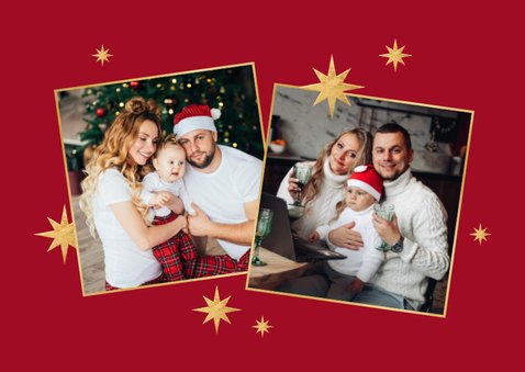 Weihnachtskarte Fotocollage 8 Fotos rot und gold 2