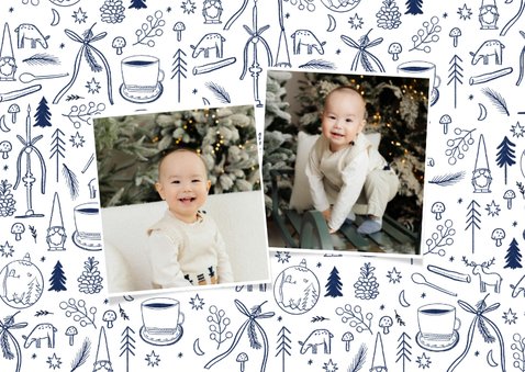 Weihnachtskarte Fotocollage Blau Doodles  2