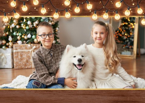 Weihnachtskarte Fotocollage Lichterkette auf Holz 2