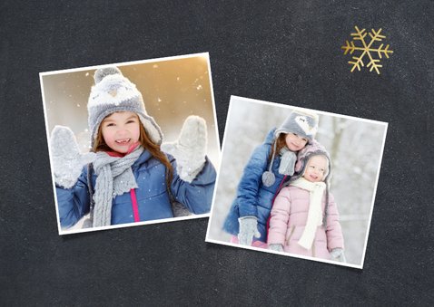 Weihnachtskarte mit Fotocollage und goldenen Schneeflocken 2