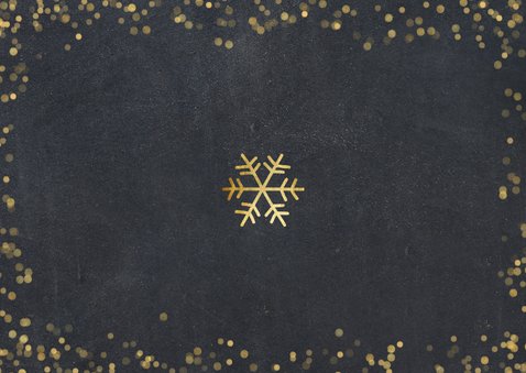 Weihnachtskarte mit Fotocollage und goldenen Schneeflocken Rückseite