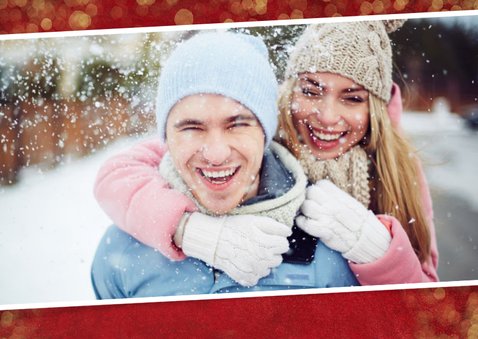 Weihnachtskarte rot mit Foto und Goldschrift 2