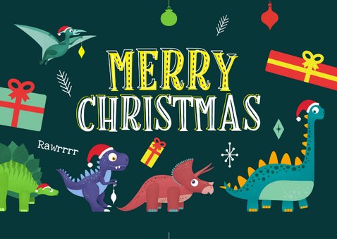 Weihnachtskarte 'Santasaurus' mit Dinosauriern 2