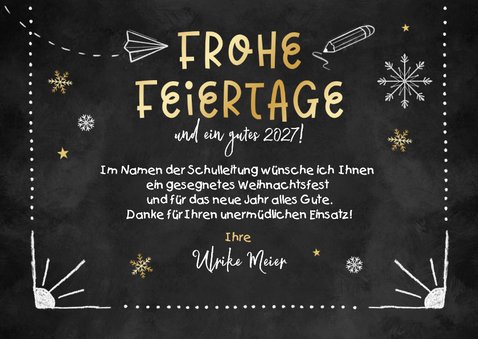 Weihnachtskarte Schultafel Kreidezeichnungen 3