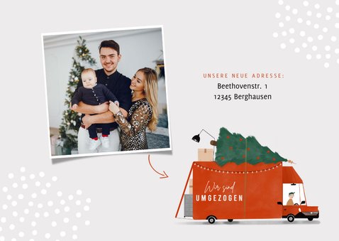 Weihnachtskarte Umzug mit Lastwagen & Weihnachtsbaum 2