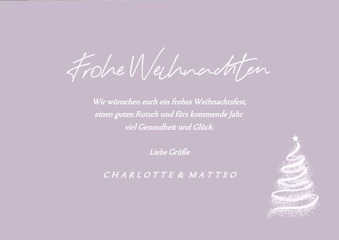 Weihnachtskarte Violett mit Foto und Tannenbaum 3