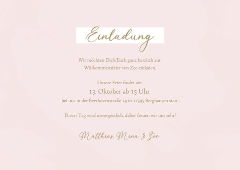 Willkommensfeier Einladung rosa floral 3