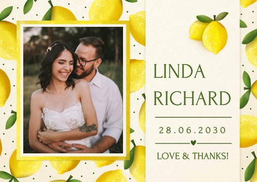 Dankeskarte Zitronen Hochzeit mit Foto