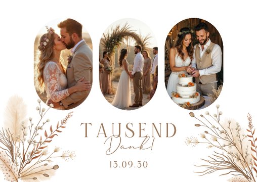 Foto-Dankeskarte Bohemien Trockenzweige Hochzeit