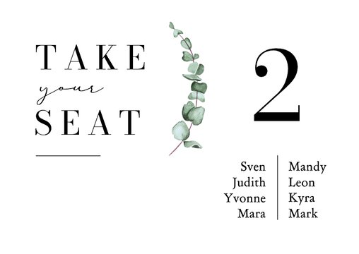 Gruppentischkarte schlicht Eukalyptuszweig auf weiß