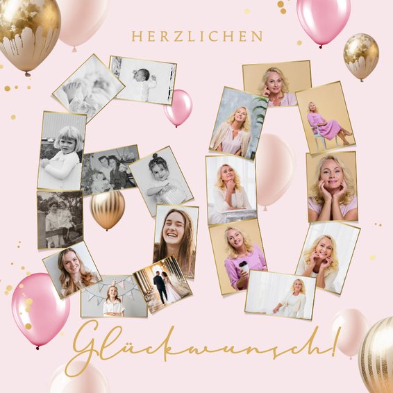 Geburtstagskarte 60 Jahre Für Damen – Mit Schleife, Herzchen & Geschenkband