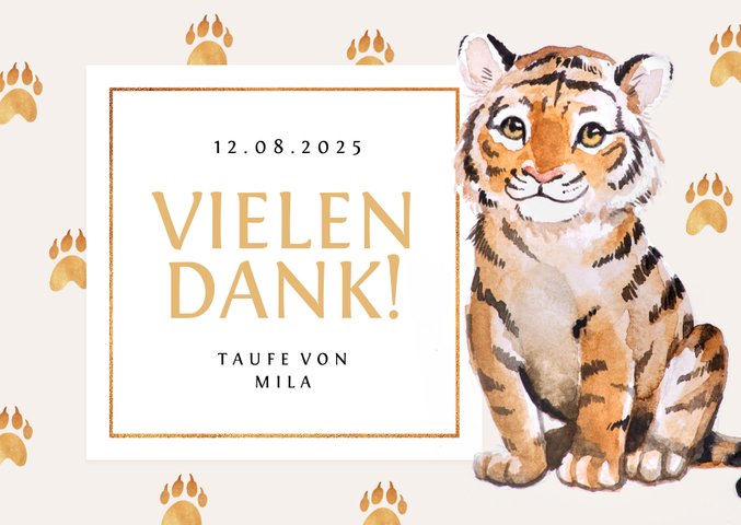Speisekarte zur Taufe süßer Tiger | Send a Smile