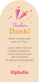 Dankeskarte Schulanfang Einhorn mit Schultüte & Fotos Rückseite