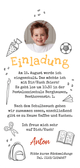 Einladung 1. Schultag lustiger gelber Bleistift Rückseite