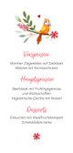 Taufe Menükarte mit Blumen und Vogel Rückseite
