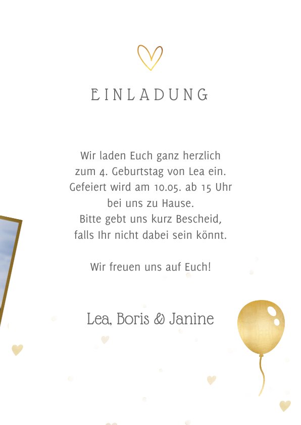 Einladung 4. Geburtstag Foto Goldlook Send a Smile