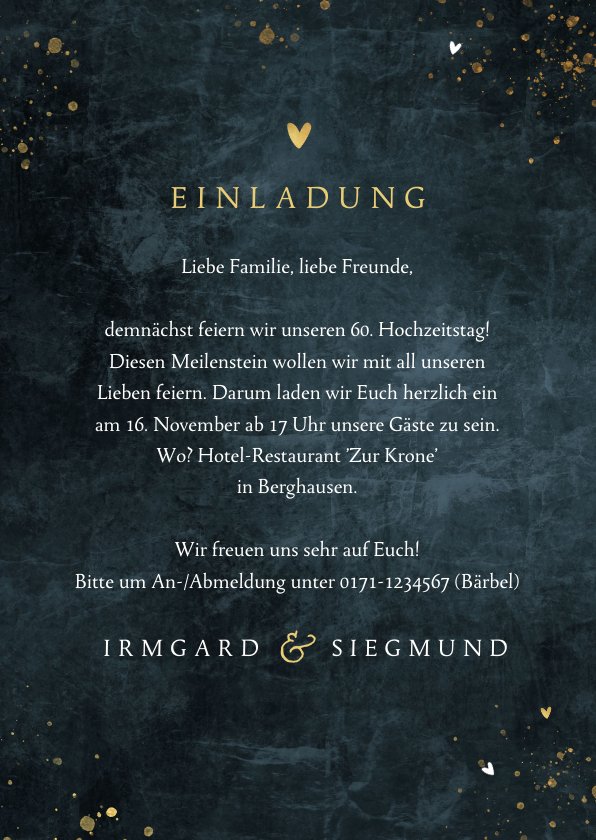 Einladung diamantene Hochzeit Foto& goldene Send a Smile