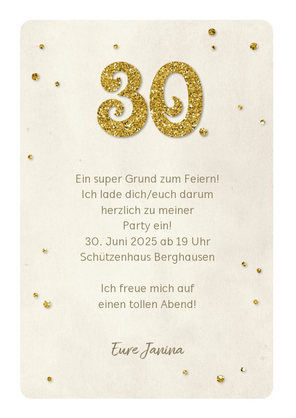 Sprüche Zum 30 Geburtstag Einladung Einladung Geburtstag Glittergold 30 | Send a Smile