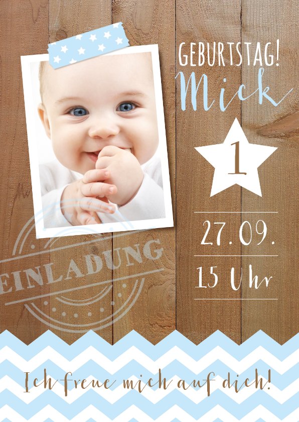 Einladung zum 1. Geburtstag Blue Sweetheart Send a Smile
