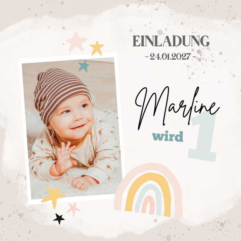Einladung zum 1. Geburtstag mit niedlichem Send a Smile
