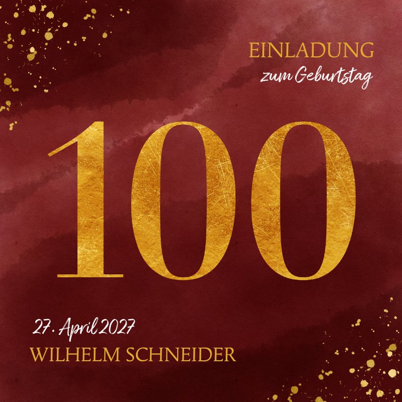 Einladung zum 100. Geburtstag dunkelrot Send a Smile